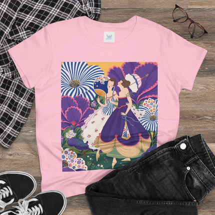 💜🌼 The Violet Garden Companions Cotton Tee – Art Deco Fashion Illustration