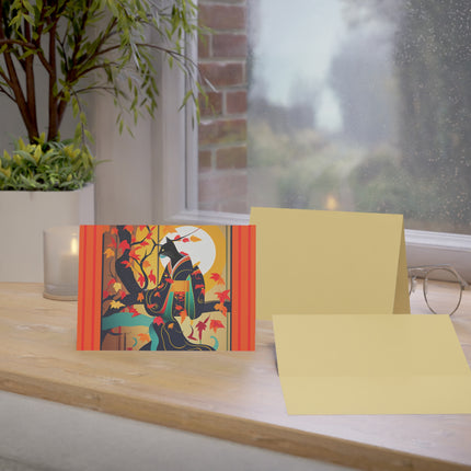 Black Cat in Kimono Greeting Cards (1, 10, 30, and 50pcs)