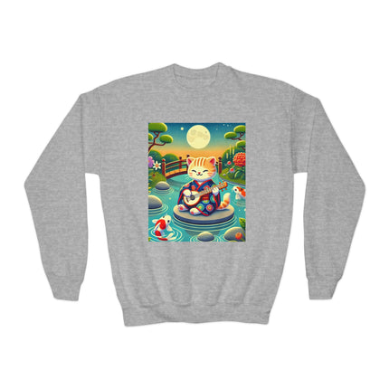 Melodic Kitten by the Koi Pond Youth Crewneck Sweatshirt – Harmony, Joy & Whimsical Charm