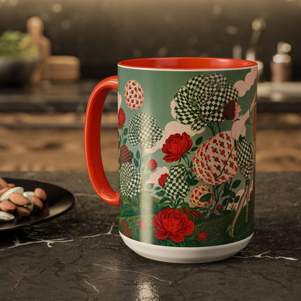 🌹💚 The Scarlet Rose Checkerboard Garden Colorful Mug – Art Deco Floral Whimsy