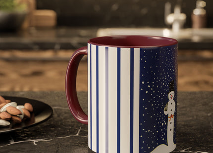 Snowman in Falling Snow Colorful Mugs (11oz, 15oz)