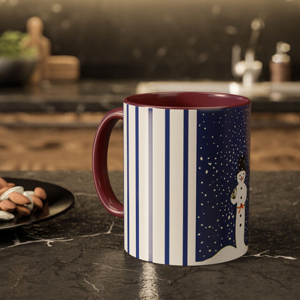 Snowman in Falling Snow Colorful Mugs (11oz, 15oz)
