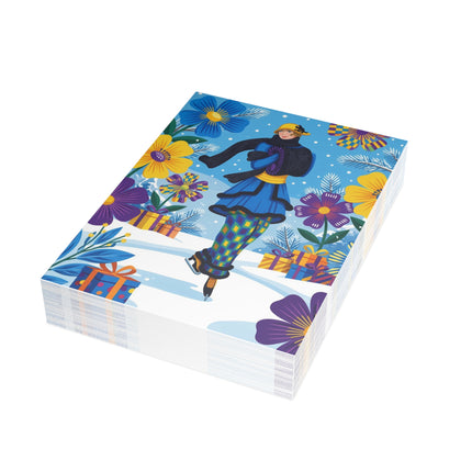 ⛸️🌸 The Lady Of The Winter Garden Greeting Card – Art Deco Holiday Whimsy