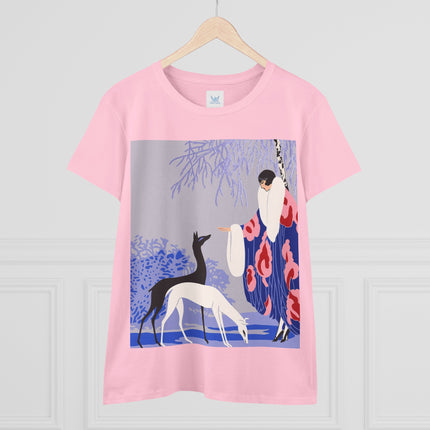 🦌🌸 The Lady Of The Graceful Deer Cotton Tee – Art Deco Garden Elegance