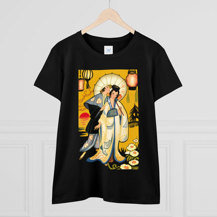 Golden Embrace: A Serene Moment of Love Women's Midweight Cotton Tee