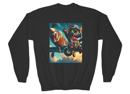 Parachuting Cat Commando Youth Crewneck Sweatshirt