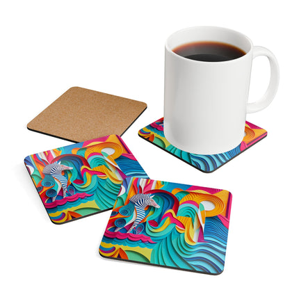 Surfing Zebra Cork Corkwood Coaster Set