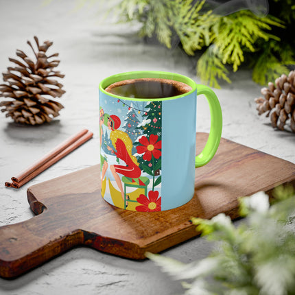 ☕🎄 Christmas Tea In The Snow Garden Colorful Mug – Art Deco Holiday Friendship