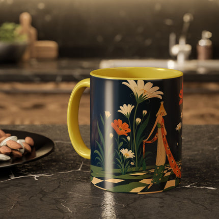 🌼🧡 The Midnight Floral Masquerade Colorful Mug – Art Deco Fashion Fantasy