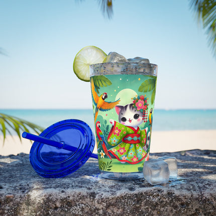 Parrot Dance of the Geisha Kitten Sunsplash Tumbler with Straw, 16oz