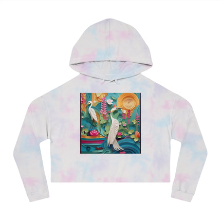 Elegant Egret Oasis Women’s Cropped Hooded Sweatshirt