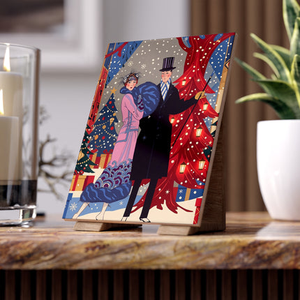 🎄✨ Christmas Eve Promenade Ceramic Tile – Art Deco Holiday Romance