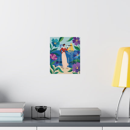 🌊🔭 The Lady Of The Seaside Lookout Matte Vertical Poster – Art Deco Nautical Whimsy
