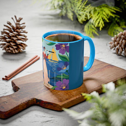The Lady Of The Golden Horizon Colorful Mugs – Art Deco Coastal Elegance