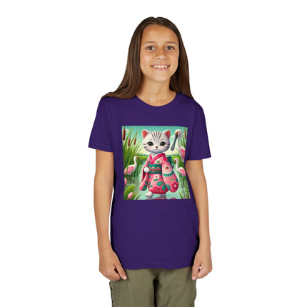 Geisha Kitten Strolls Among the Spoonbills Youth Short Sleeve Tee