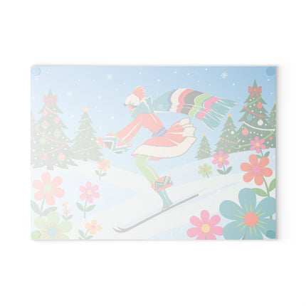 🎿❄️ The Christmas Ski Jumper Glass Cutting Board – Colorful Winter Holiday Fantasy