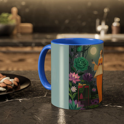 The Lady Of The Moonlit Garden Colorful Mugs – Art Deco Botanical Serenity