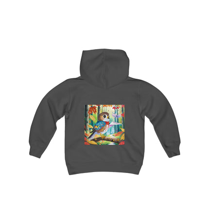 Baby Hawk Plays in Forest Youth Hooded Sweatshirt – Gentle Adventure in Nature