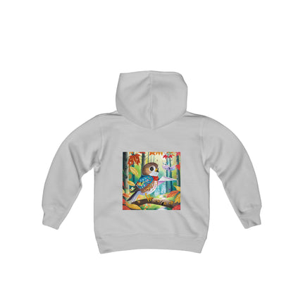 Baby Hawk Plays in Forest Youth Hooded Sweatshirt – Gentle Adventure in Nature