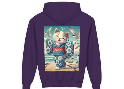 Geisha Kitten by the Seaside Youth Heavy Blend Hooded Sweatshirt