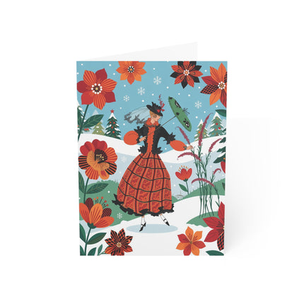 🌺❄️ The Lady Of The Scarlet Winter Garden Greeting Card – Art Deco Holiday Fantasy