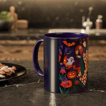 🌙🎃 The Moonlit Garden Masquerade Colorful Mug – Floral Halloween Charm