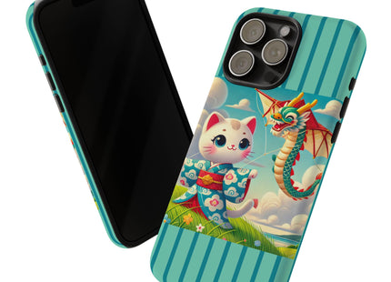 Geisha Kitten and the Dragon Kite Phone Cases