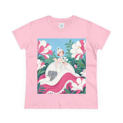🌸🐘 The Pink Blossom Companion Cotton Tee – Art Deco Floral Whimsy