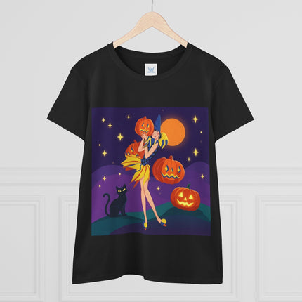 🎃🕯️ Moonlit Pumpkin Masquerade Cotton Tee – Whimsical Halloween Charm