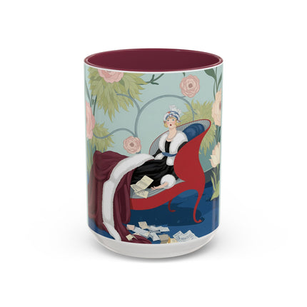 The Lady Of The Scarlet Chaise Colorful Mugs – Art Deco Romantic Elegance