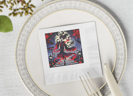 Halloween Sorceress White Coined Napkins