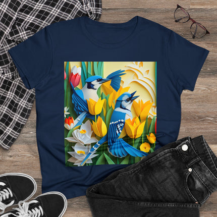 Blue Jays in a Spring Garden Women's Midweight Cotton Tee