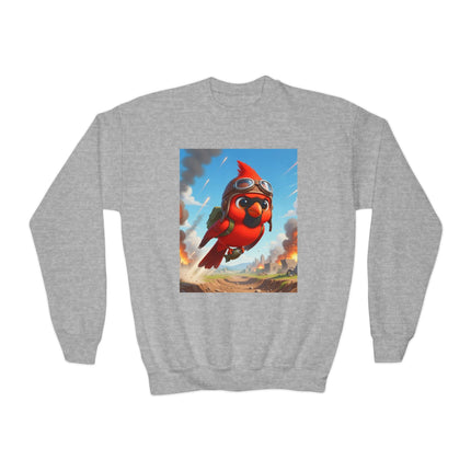 Cardinal Dive Bomber Youth Crewneck Sweatshirt – Action, Courage & High-Flying Adventure