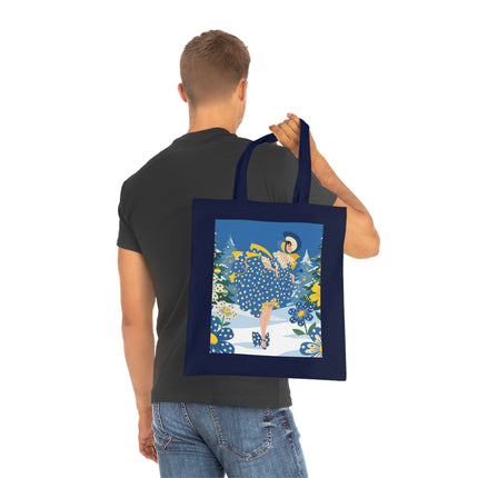 💙🎄 The Bluebell Christmas Promenade Cotton Tote Bag – Art Deco Holiday Elegance