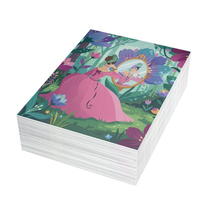 🪞🌸 The Enchanted Garden Mirror Greeting Card – Romantic Floral Fantasy