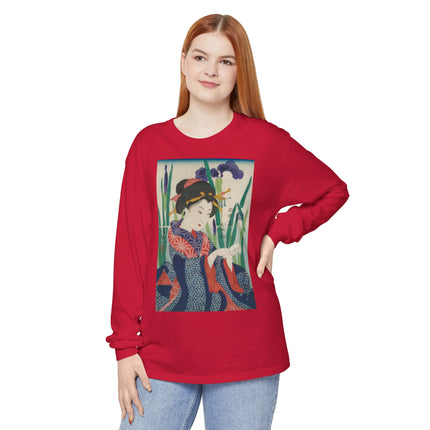 Woman with Origami Crane Garment-dyed Long Sleeve T-Shirt