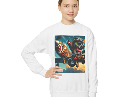 Parachuting Cat Commando Youth Crewneck Sweatshirt
