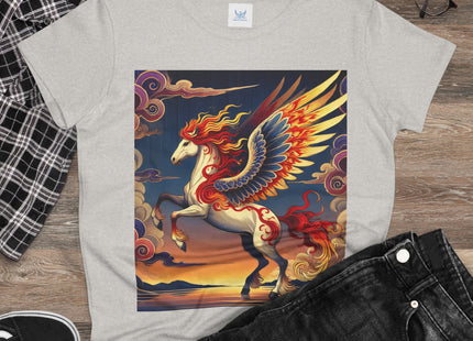 Flame-Winged Horse at Sunset Women's Midweight Cotton Tee