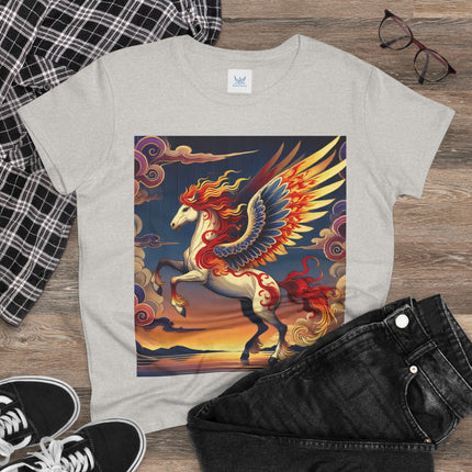 Flame-Winged Horse at Sunset Cotton Tee
