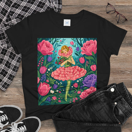 🌹🩰 The Rose Garden Dancer Cotton Tee – Art Deco Floral Whimsy