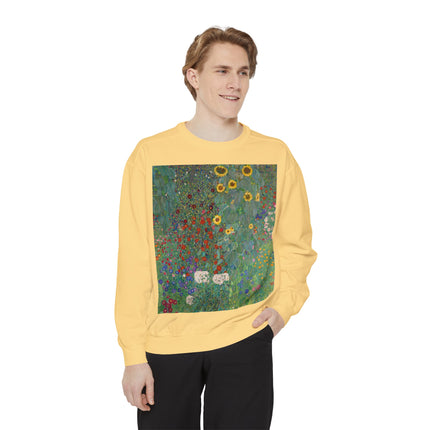 Farm Garden with Sunflowers by Gustav Klimt Unisex Garment-Dyed Sweatshirt