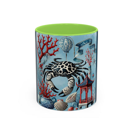 Spotted Crab & Pagoda Colorful Mug – Mystical Ocean & Asian Harmony