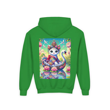Geisha Kitten’s River Voyage Youth Hooded Sweatshirt – Adventure on a Whimsical River