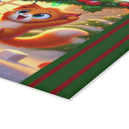 Naughty or Nice Kitten Christmas Glass Cutting Board