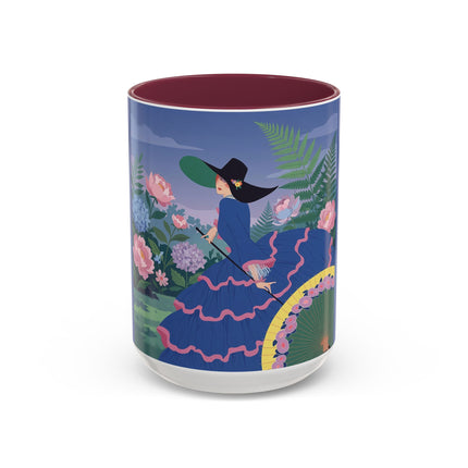 The Lady Of The Garden Stroll Colorful Mugs – Art Deco Botanical Elegance