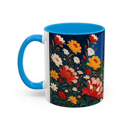🌺🐦 The Enchanted Birdcage Garden Colorful Mug – Art Deco Floral Fantasy