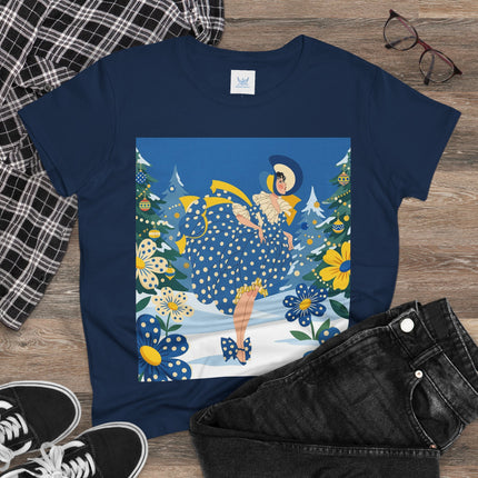 ❄️💙 The Bluebell Christmas Promenade Cotton Tee – Art Deco Holiday Elegance