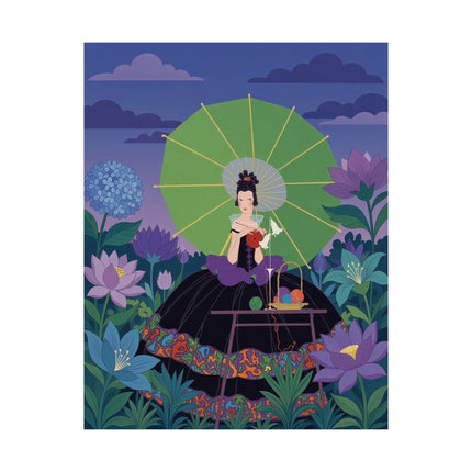 🪷🧶 The Lady Of The Lotus Knitting Circle Matte Vertical Poster – Art Deco Floral Whimsy