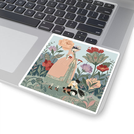 🌹🐈 The Lady And Puss In Boots Kiss-Cut Stickers – Art Deco Floral Whimsy