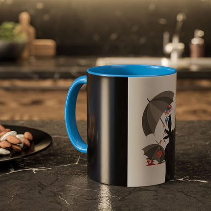 The Lady of Silver Umbrellas Colorful Mug (11oz, 15oz) – Art Deco Mystery, Elegant Fashion & Silver Dreamscape